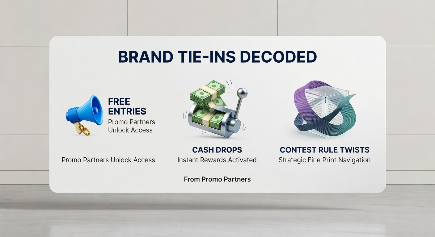 Vibrant display of branded contest promotions featuring cash prizes and partner logos, highlighting collaborative marketing efforts in sweepstakes