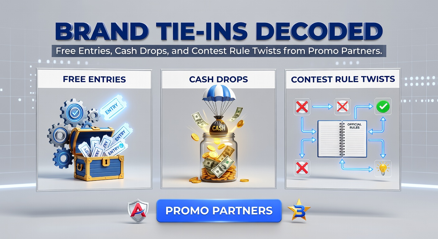 Dynamic graphic of cash prizes dropping into a digital contest interface, showcasing instant win mechanics in brand partner promotions