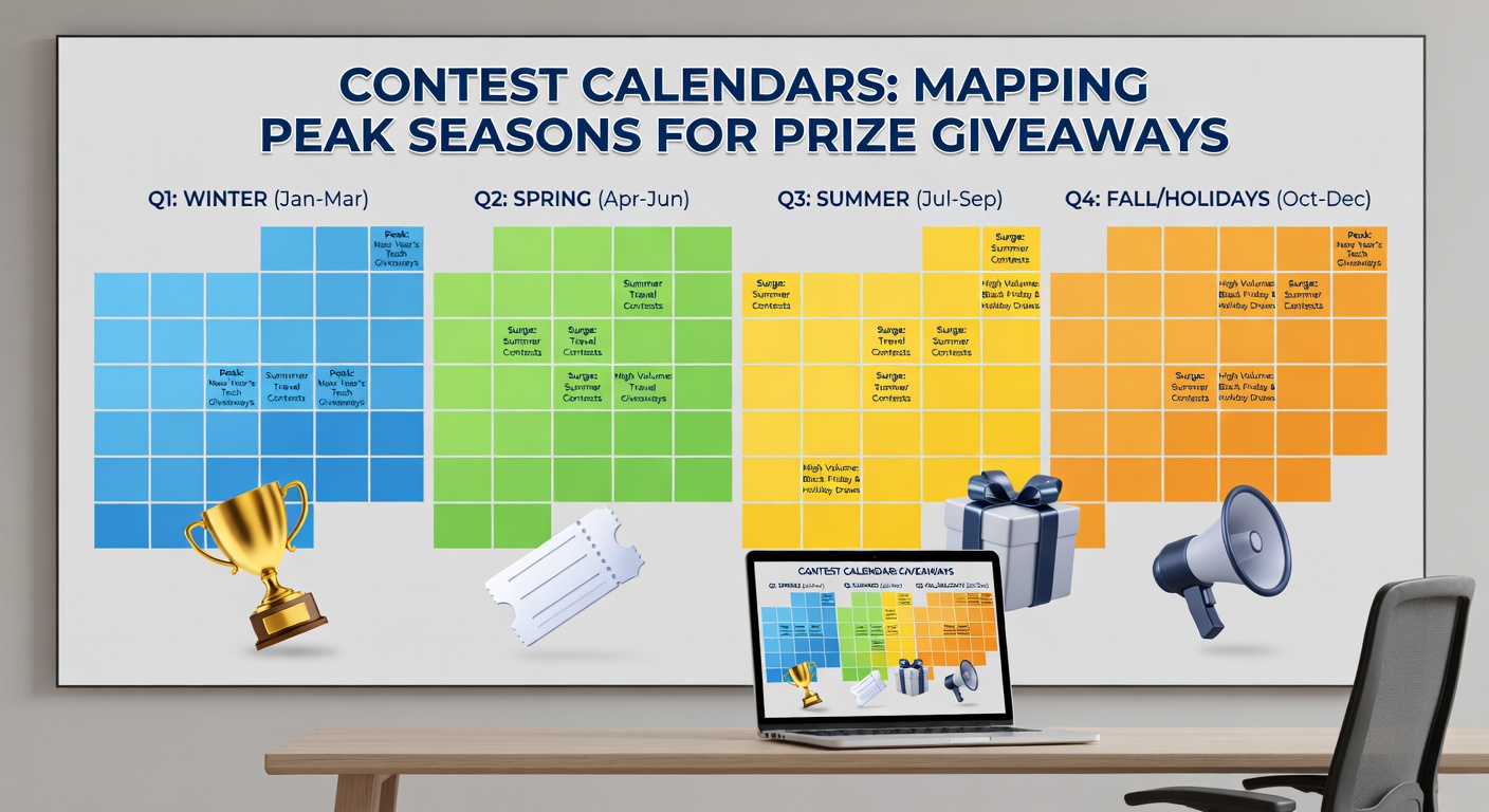 A detailed heatmap of a contest calendar, illustrating entry volumes by month with red peaks for holidays and blue valleys for off-seasons