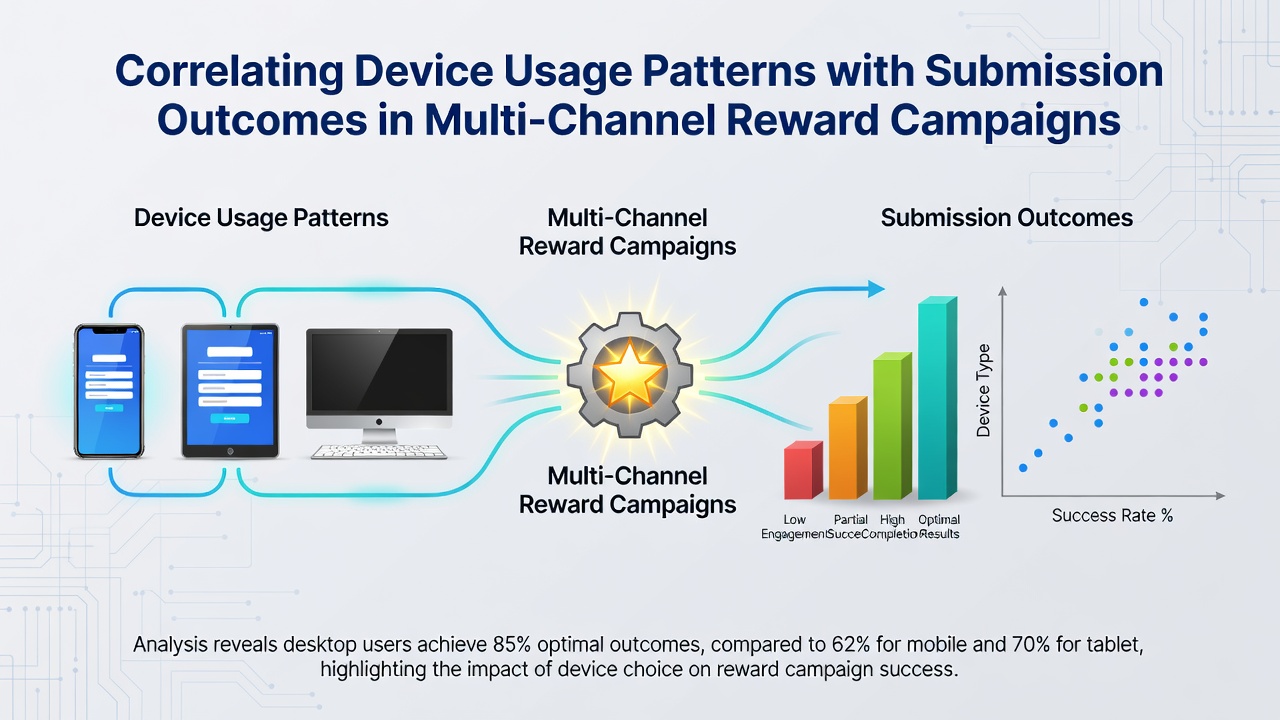 Analytics dashboard displaying correlation between device types and successful reward claim rates in multi-channel campaigns
