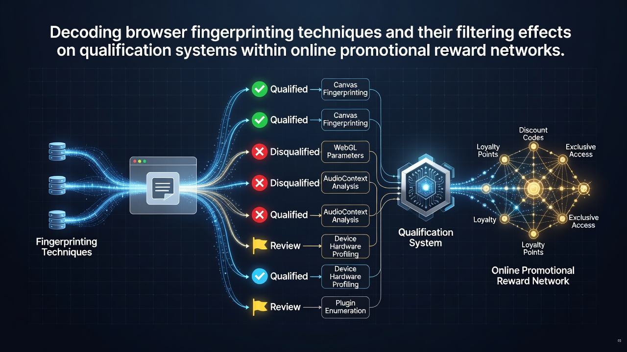 Diagram illustrating browser fingerprinting data points collected during online contest entries