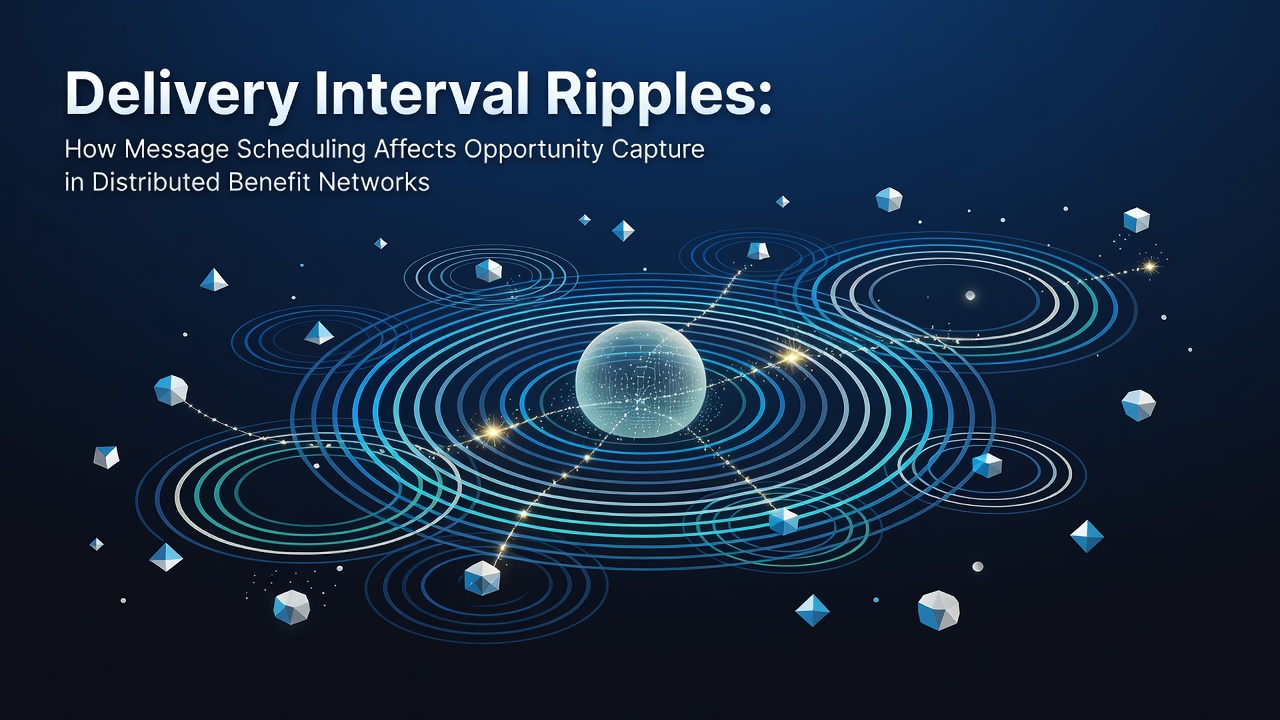 Diagram illustrating message delivery intervals creating ripple effects across distributed network nodes