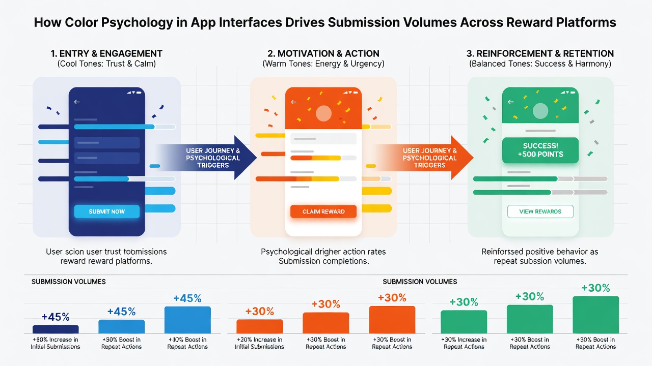 Dashboard view of reward platform metrics tracking color variations and corresponding submission trends