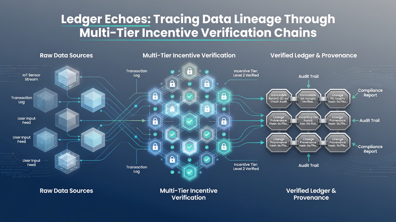 Flow diagram illustrating data lineage paths across verification tiers with timestamps and hash links