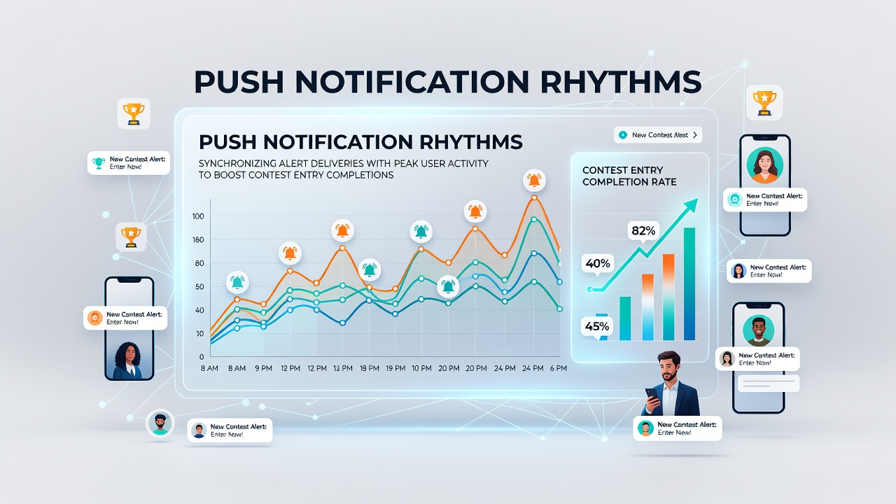 Push notification timing charts showing user activity peaks aligned with contest entry windows