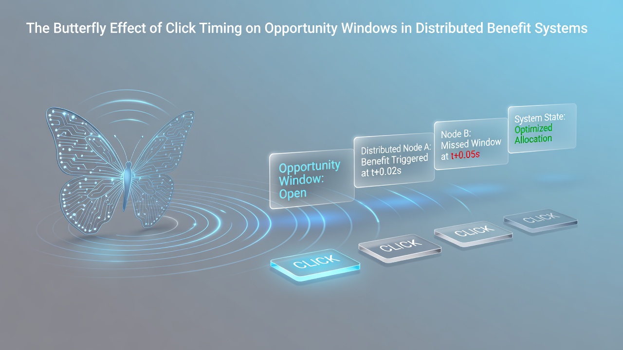 Diagram illustrating microsecond-level timing variations across distributed reward networks and their cascading impacts on opportunity capture