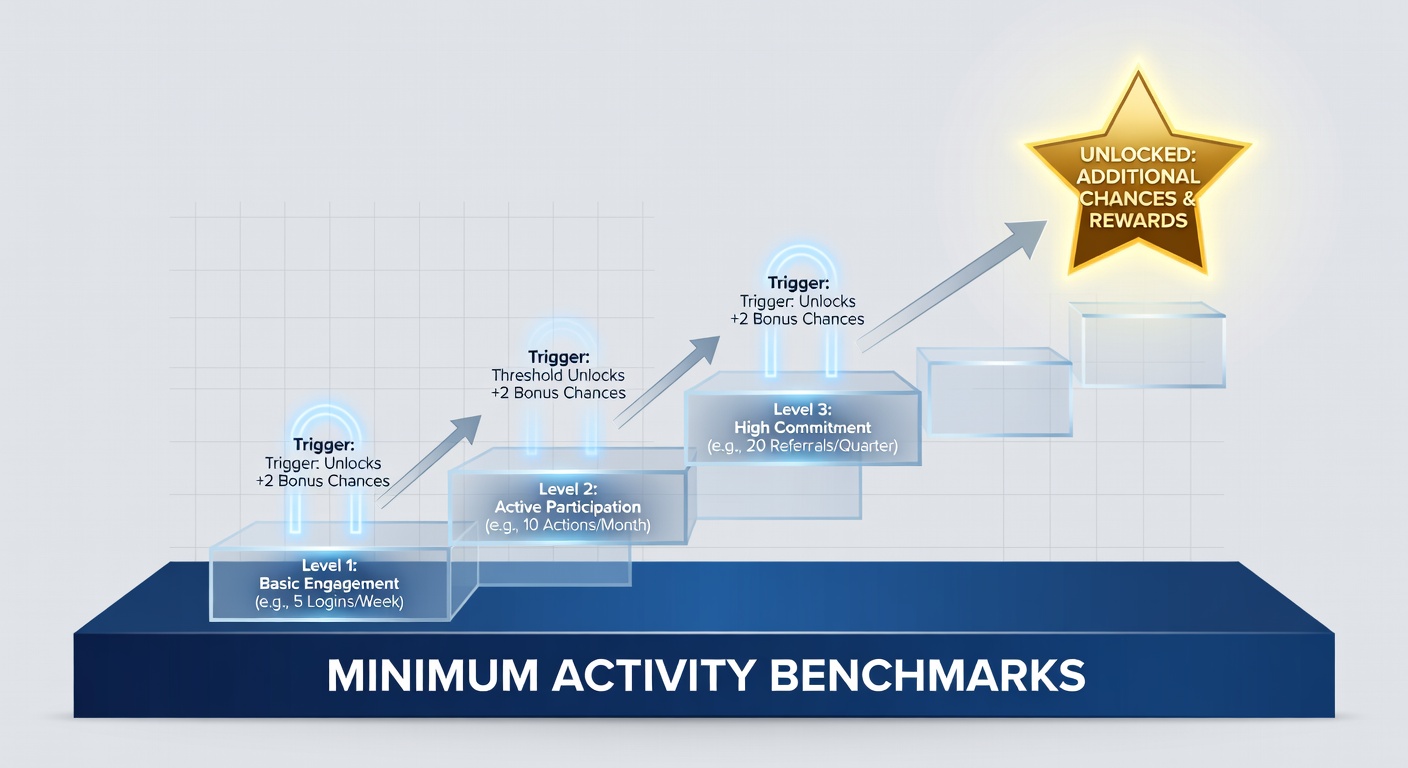 Diagram depicting minimum activity benchmarks activating additional entry chances within promotional sequences