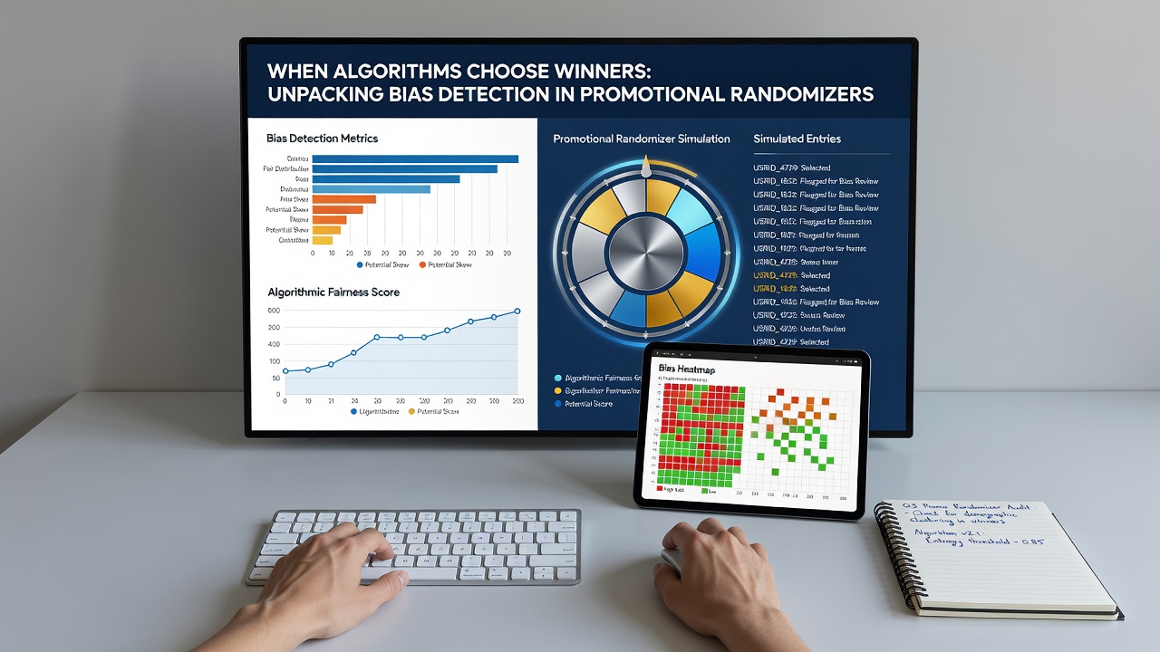 Data visualization of bias testing results for promotional random number generators with statistical charts
